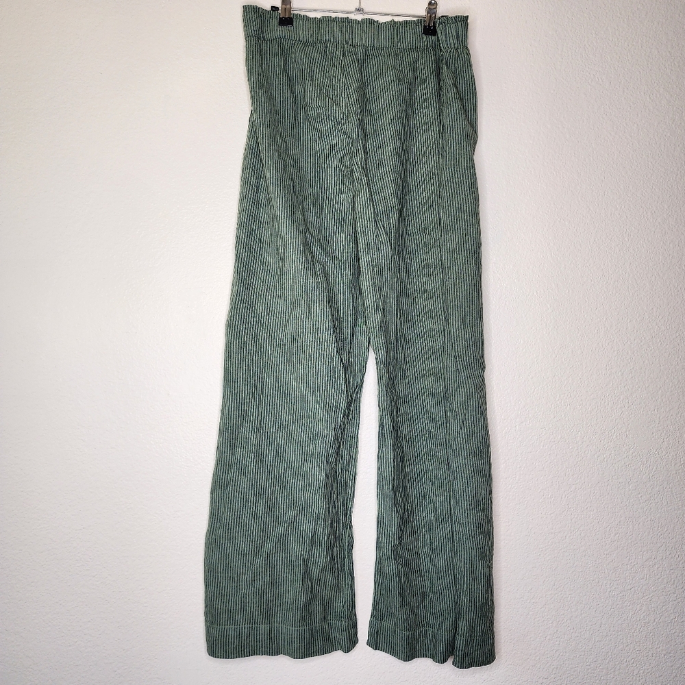 Green w blue stripe wide leg linen pants - Picture 4 of 7